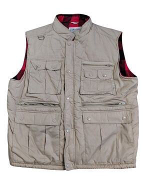 Lumber Jack Vest Mens Large Quilted Utility Hunting Fishing Cotton Poly Blend